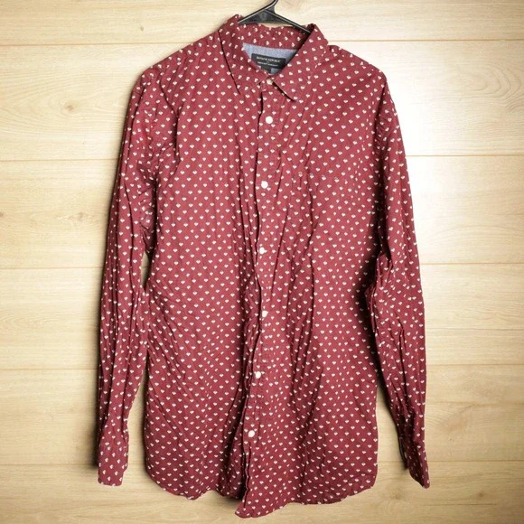 Banana Republic Mens Stretch Soft Wash Slim Fit Burgundy Print Long Sleeve XL - Picture 1 of 6
